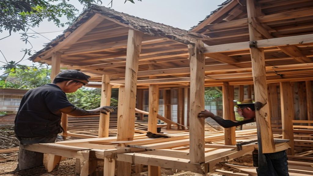 Jasa pembuatan rumah kayu profesional di Bandung Barat, hubungi 0857-9711-6827 untuk konsultasi desain dan konstruksi.